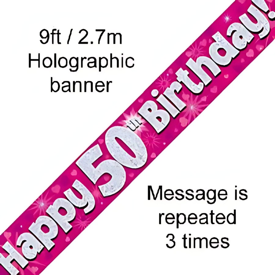 Click to view product details and reviews for 9ft Pink Holographic 50th Birthday Banner.