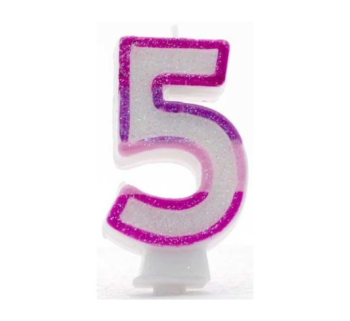 Click to view product details and reviews for Pink Coloured Number 5 Candle.