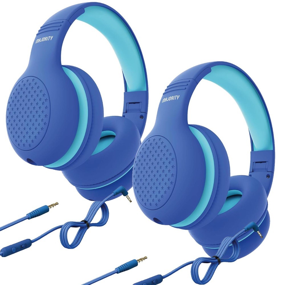 Majority Superstar Kids Headphones Blue | Pack of 2 | Volume Limiter, Foldable, Over-Ear Design