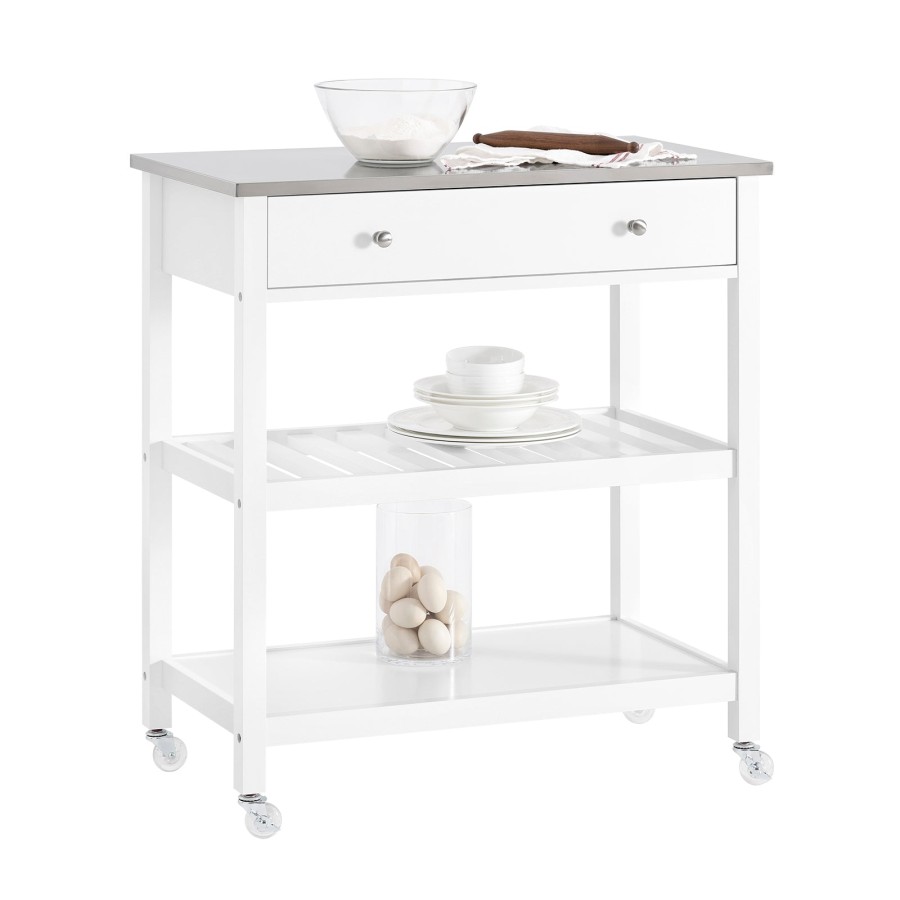 Click to view product details and reviews for Sobuy Fkw47 Ii W Kitchen Trolley Cart Storage Kitchen Island On Wheels Rolling Island With Stainless Steel Worktop Multi Tier Serving Organiser Unit.