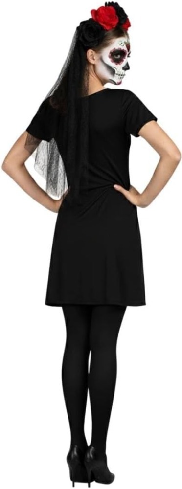 Ladies Day of the Dead Senorita Skeleton Costume | 4 Pcs | Dress, Tights, Headband & Face Tattoos