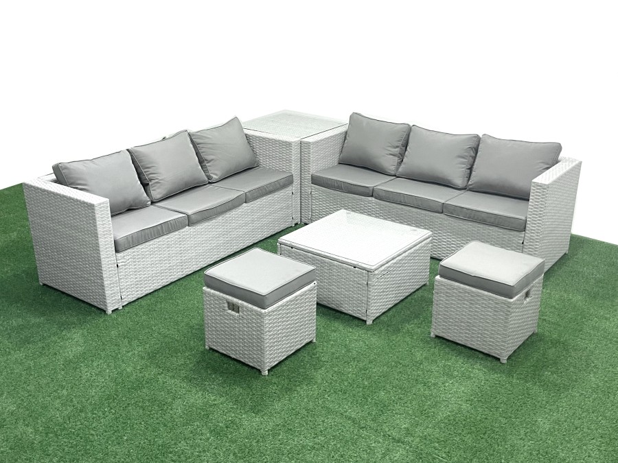 Click to view product details and reviews for Fimous Rattan Garden Outdoor Furniture Set 8 Seater Rattan Garden Sofa Set With 2 Small Footstool Side Table Light Grey Mixed.