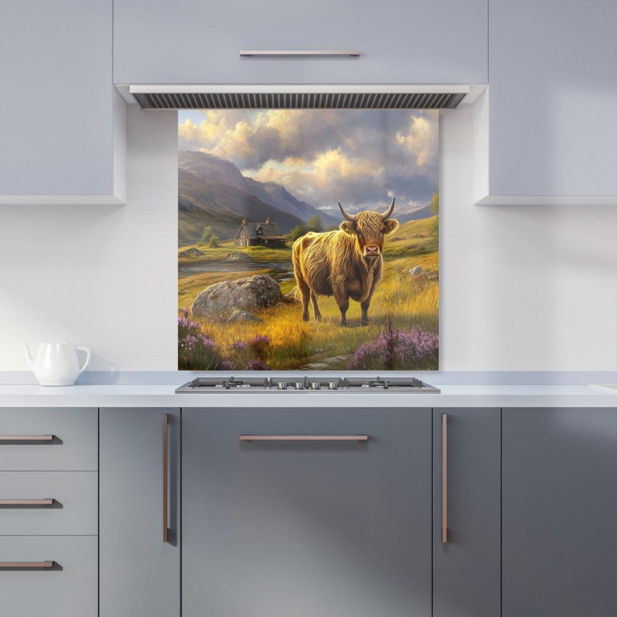Click to view product details and reviews for Springtime Highland Cow Kitchen Splashback W600mm X H600mm.