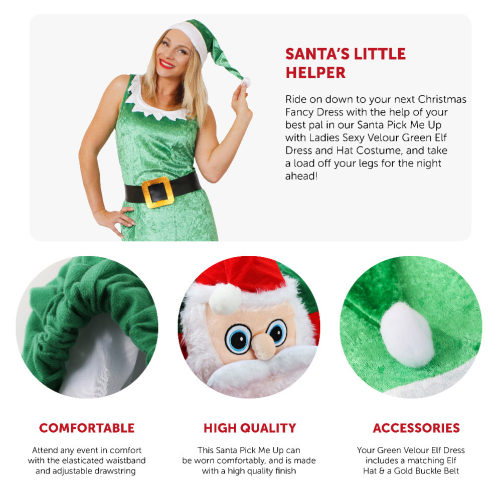 Santa Christmas Pick Me Up Costume with Women's Green Elf Costume