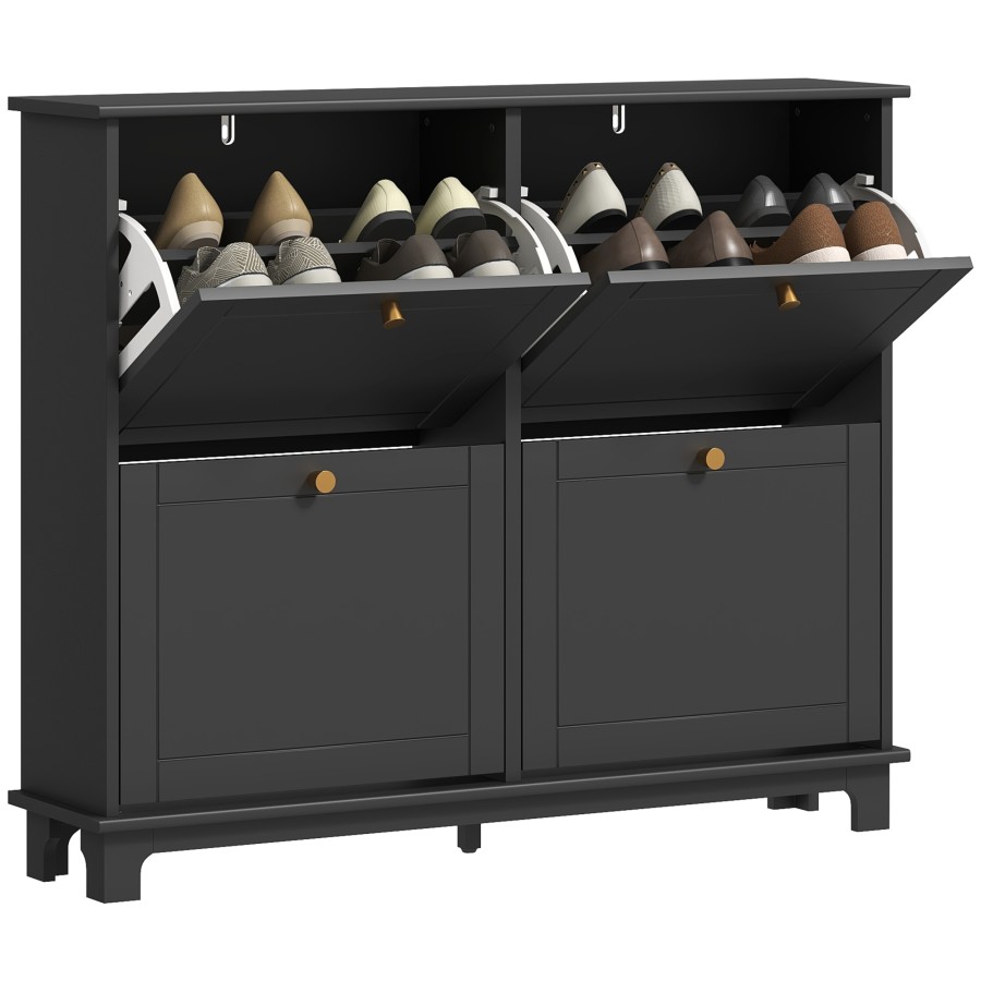 Click to view product details and reviews for Homcom Narrow Shoe Storage Cabinet For Hallway Modern Slim Shoe Cabinet With 4 Flip Drawers And Adjustable Shelves For 16 Pairs Of Shoes Black.