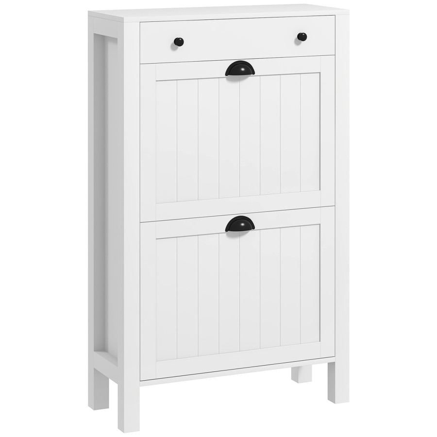 Click to view product details and reviews for Homcom Narrow Shoe Cabinet Slim Shoe Storage Cabinet With 2 Flip Drawers Adjustable Shelves And Top Drawer For Entryway Hallway White.