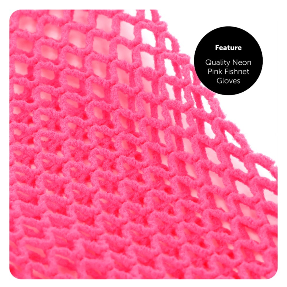 Ladies Material Girl Costume – Printed T-shirt, Lace Hair Bow & Pink Fishnet Gloves