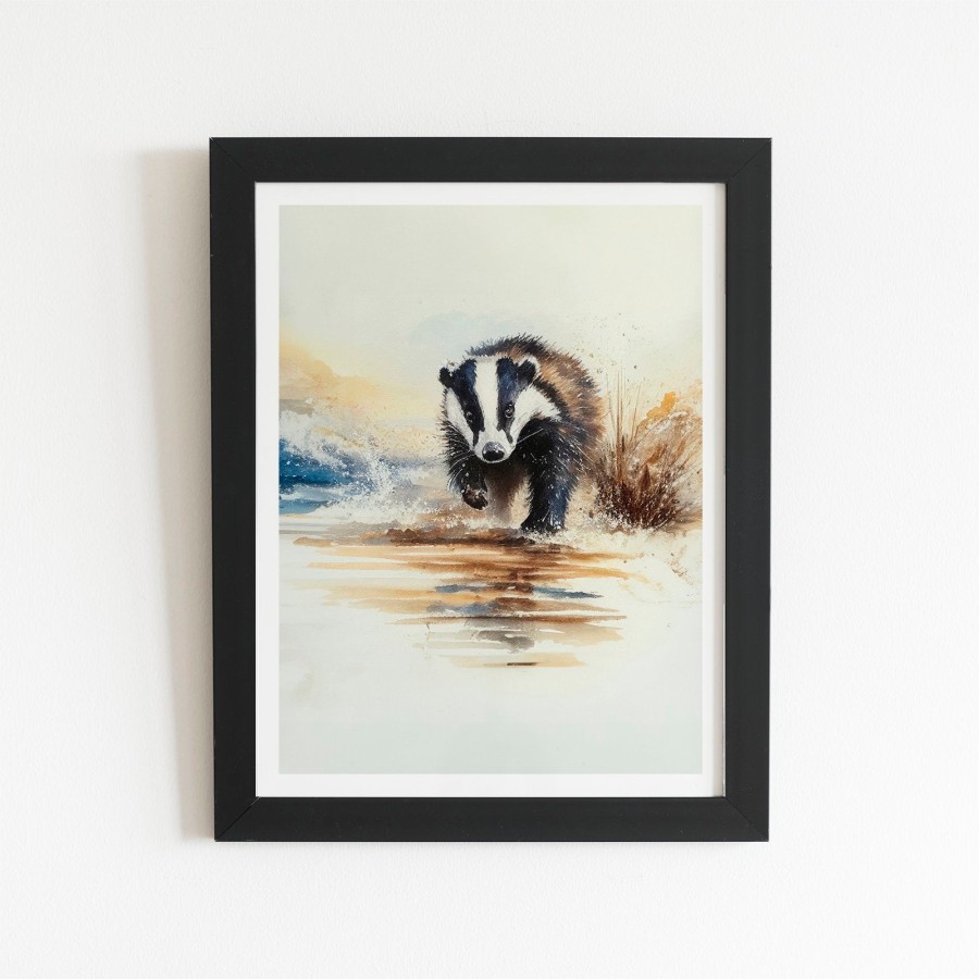 Click to view product details and reviews for Wading Badger Watercolour Art Prints 8 X 10 Black Frame.