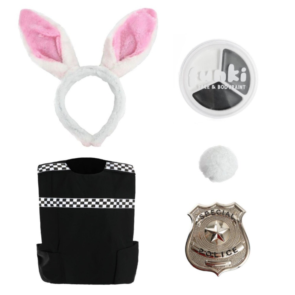 Click to view product details and reviews for Adults Judy Rabbit Costume 5 Pcs Bunny Ears Tail Police Vest Badge Face Paint Standard.