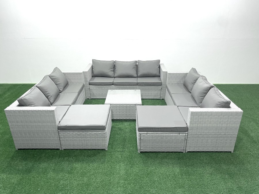 Click to view product details and reviews for Fimous Rattan Garden Outdoor Furniture Set 11 Seater Rattan Garden Sofa Set With 2 Big Footstools Light Grey Mixed.