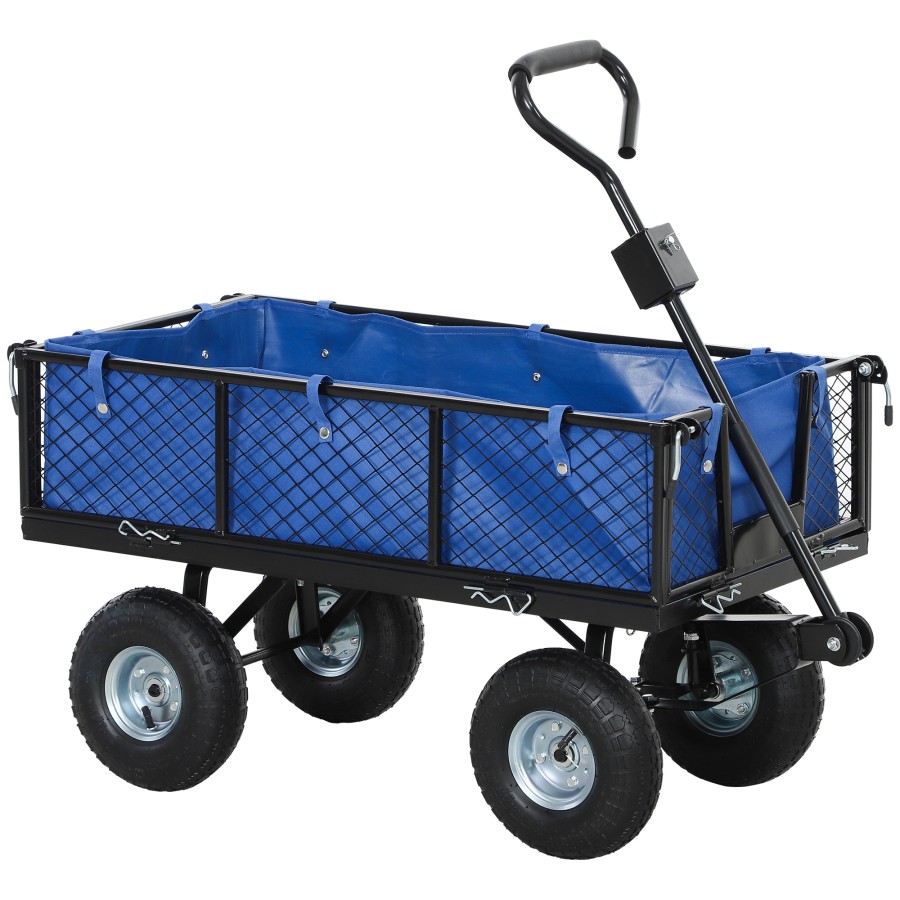Outsunny Garden Cart with Removable Liner, Quick-Release Sides, Blue