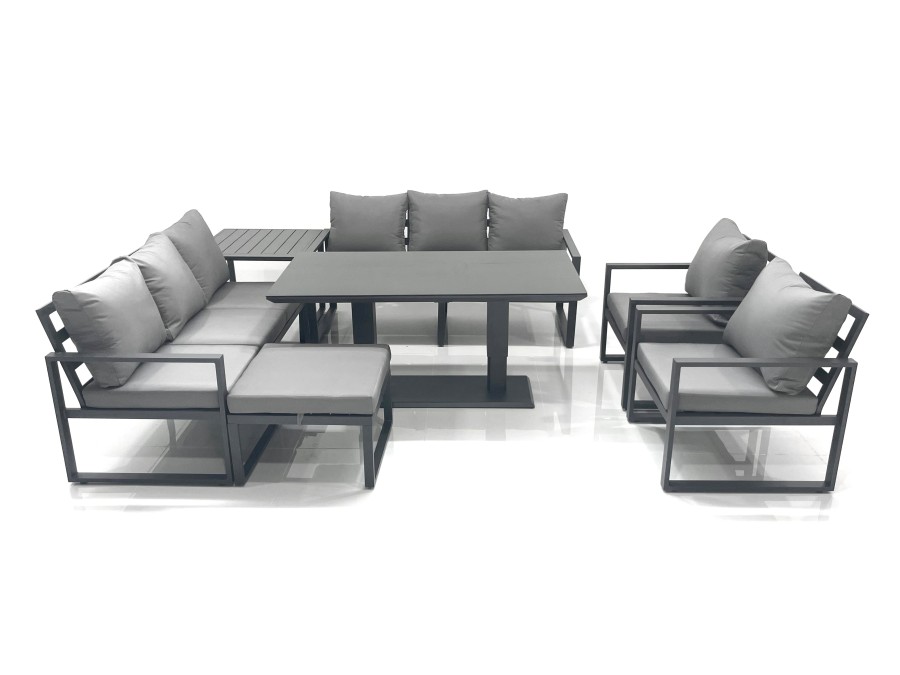 Click to view product details and reviews for Fimous Garden Sofa Set Aluminium Furniture Rising Dining Tabe Set With 2 Chair Big Footstool Side Table Dark Grey.