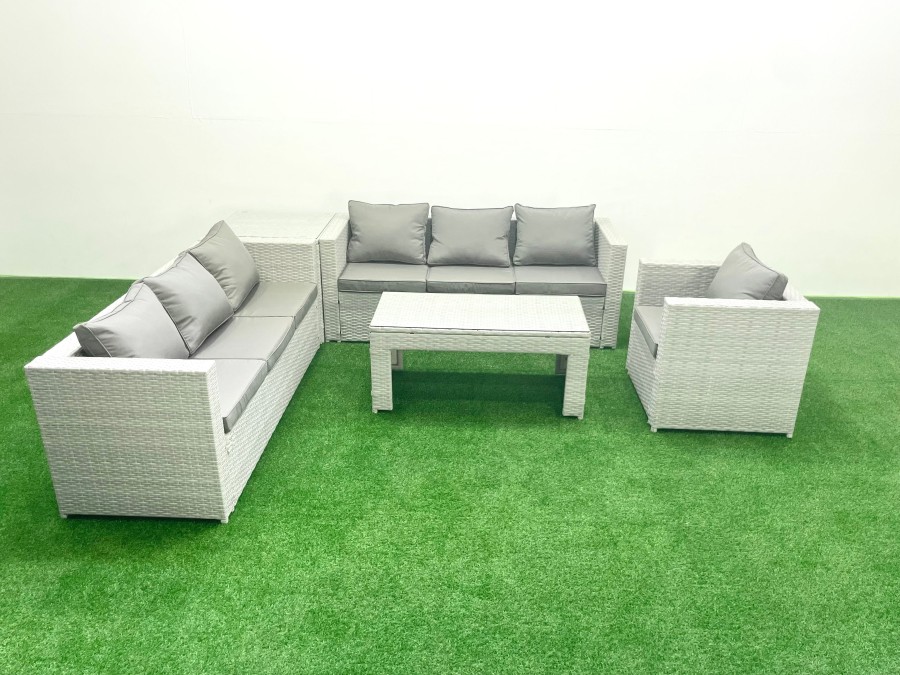 Click to view product details and reviews for Fimous Wicker Pe Rattan Sofa Garden Furniture Set With Oblong Coffee Table Armchair Side Table Light Grey Mixed.