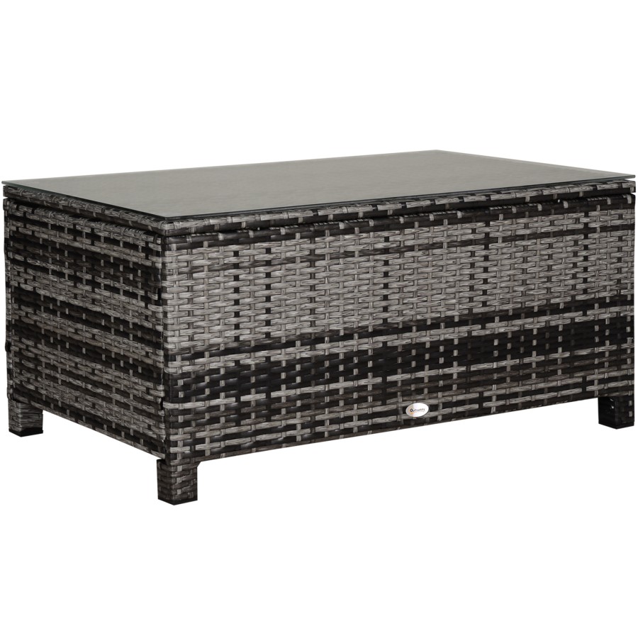 Click to view product details and reviews for Outsunny Pe Rattan Coffee Table Rectangular Outdoor Coffee Table W Tempered Glass Top For Garden Deck Patio Mixed Grey.