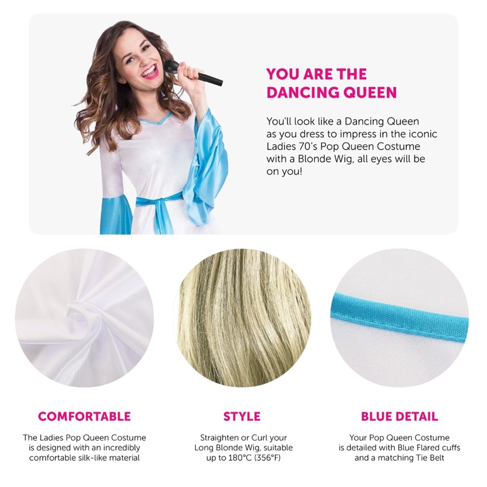 Ladies 70's Pop Queen Costume with Wig