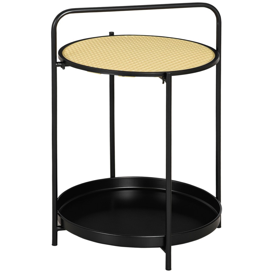 Click to view product details and reviews for Homcom Side Table End Table With Serving Tray And Plastic Rattan Shelf Black.