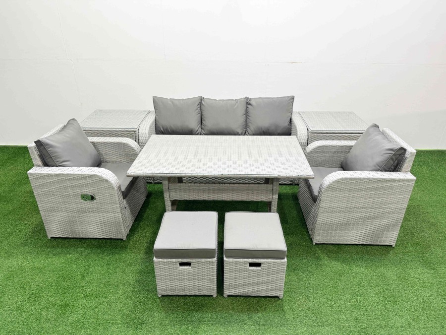 Click to view product details and reviews for Fimous Pe Rattan Garden Furniture Set Reclining Chair Sofa Lounge Sofa Set Rectangular Dining Table 2 Side Table 2 Small Stools Light Grey. Click to view product details and reviews for Fimous Pe Rattan Garden Furniture Set Reclining Chair Sofa Lounge Sofa Set Rectangular Dining Table 2 Side Table 2 Small Stools Light Grey.
