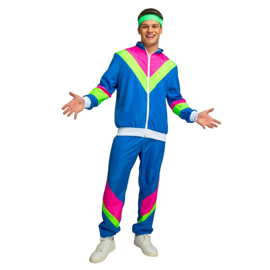 Mens Blue Shell Suit Retro 80s Hip-Hop Tracksuit Fancy Dress