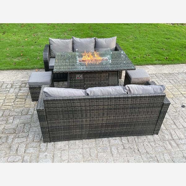 Click to view product details and reviews for Rattan Outdoor Furniture Gas Fire Pit Rectangle Dining Table Gas Heater 3 Seater Sofa Small Footstools Sets 8 Seater.