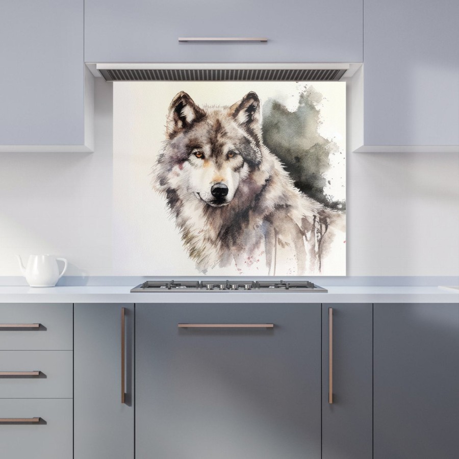 Loyal Wolf Watercolour Kitchen Splashback