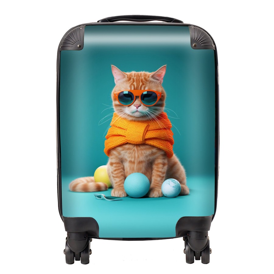 Click to view product details and reviews for Cat In Glasses With Balls Of Wool Suitcase Small.