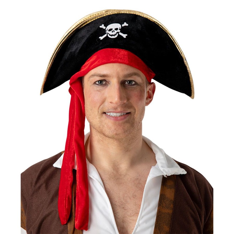 Click to view product details and reviews for Adults Pirate Hat Black With Red Bandana.