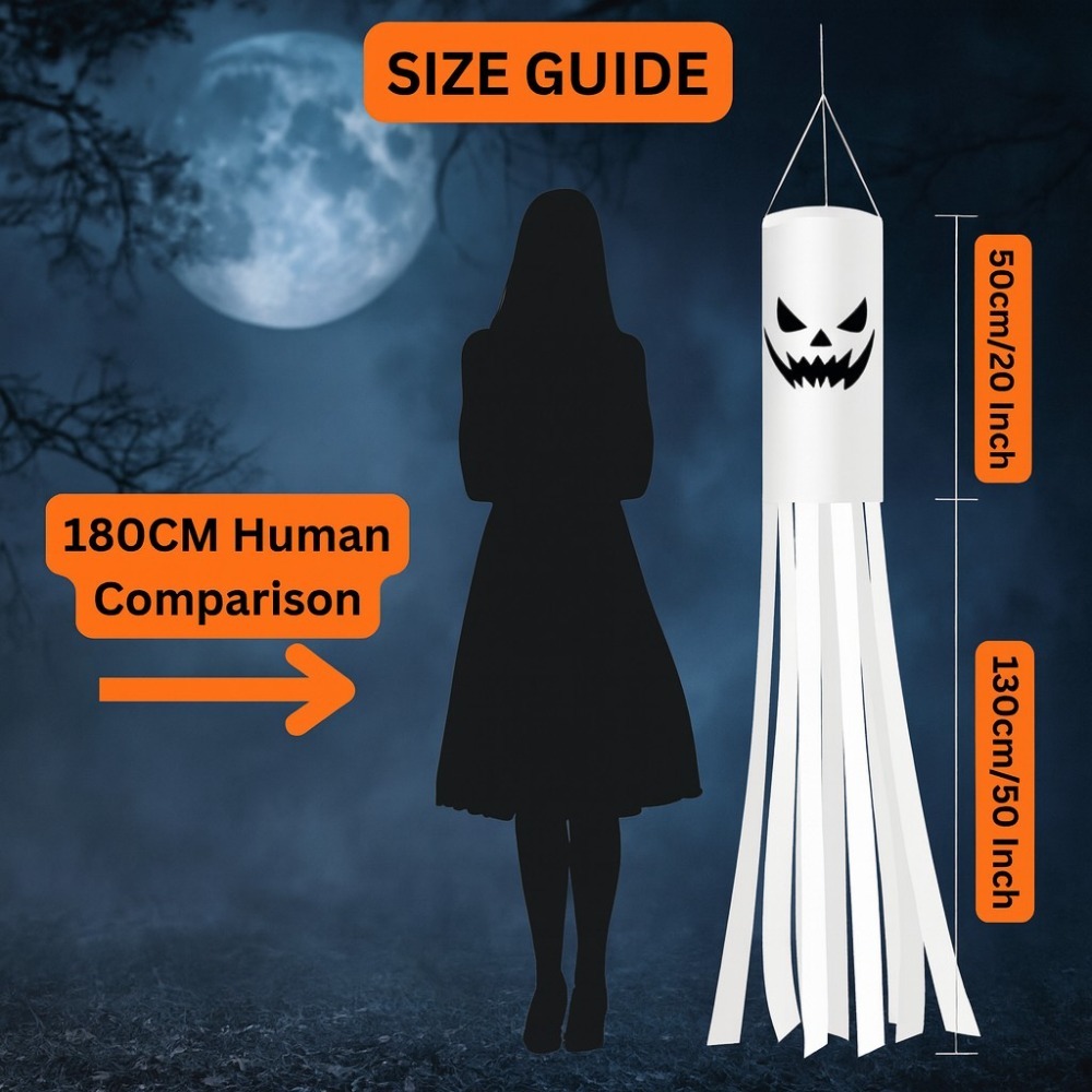 2 Pack Halloween Ghost Windsocks | Hanging Outdoor Flags with 2M LED Lights | Garden & Tree Decorations