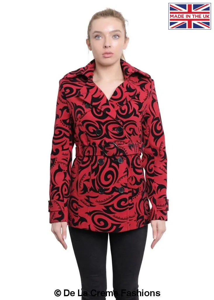 Click to view product details and reviews for De La Creme Womens Tribal Print Double Breasted Short Coat Red Uk 10 Eu 38 Us 6.