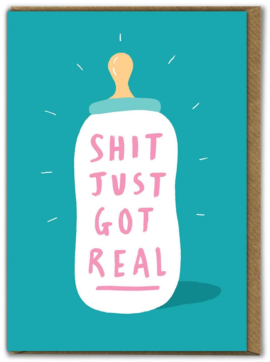 Funny New Baby Card Shit Just Got Real By Brainbox Candy