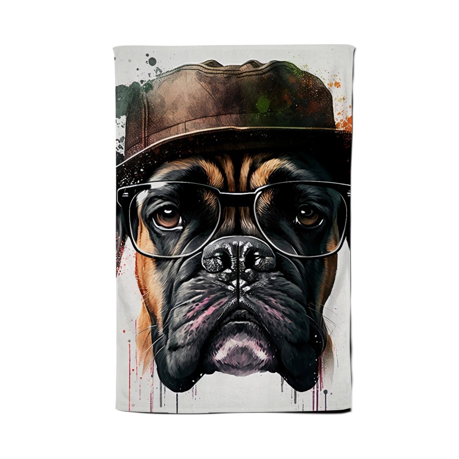 Click to view product details and reviews for Boxer Dog With Glasses Splashart Tea Towel.