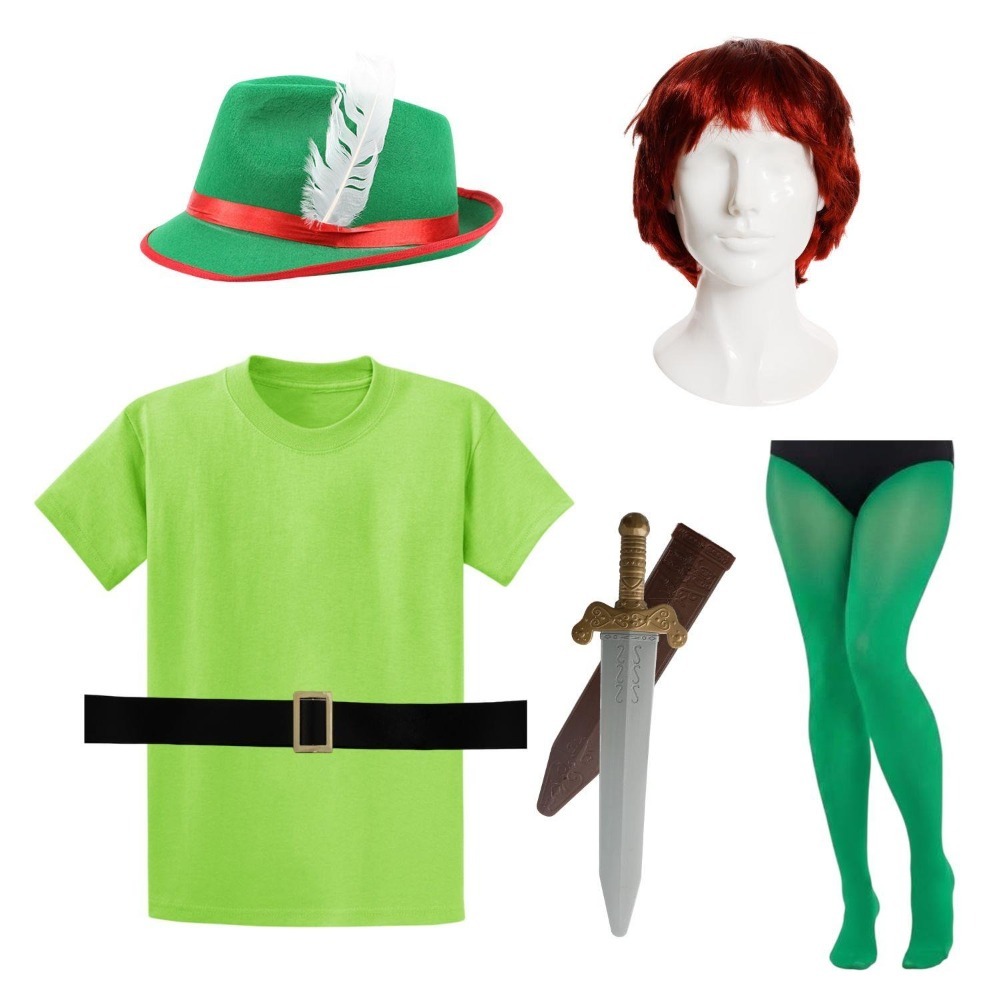 Click to view product details and reviews for Adults Mischievous Boy Costume 6 Pcs T Shirt Hat Wig Tights Belt Sword In Scabbard Large.