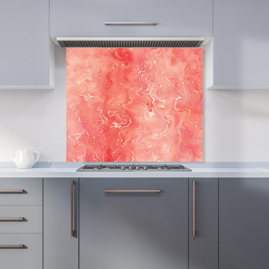 Salmon Pink Marble Effect Kitchen Splashback