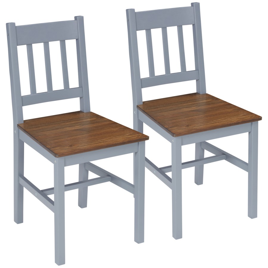 Click to view product details and reviews for Homcom Dining Chairs Set Of 2 Pine Wood Frame Slat Back For Kitchen Grey.