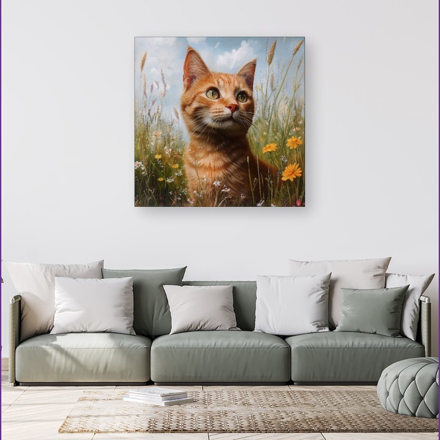 Click to view product details and reviews for Happy Short Haired Ginger Cat In A Spring Meadow Canvas Extra Large 40 X 40.