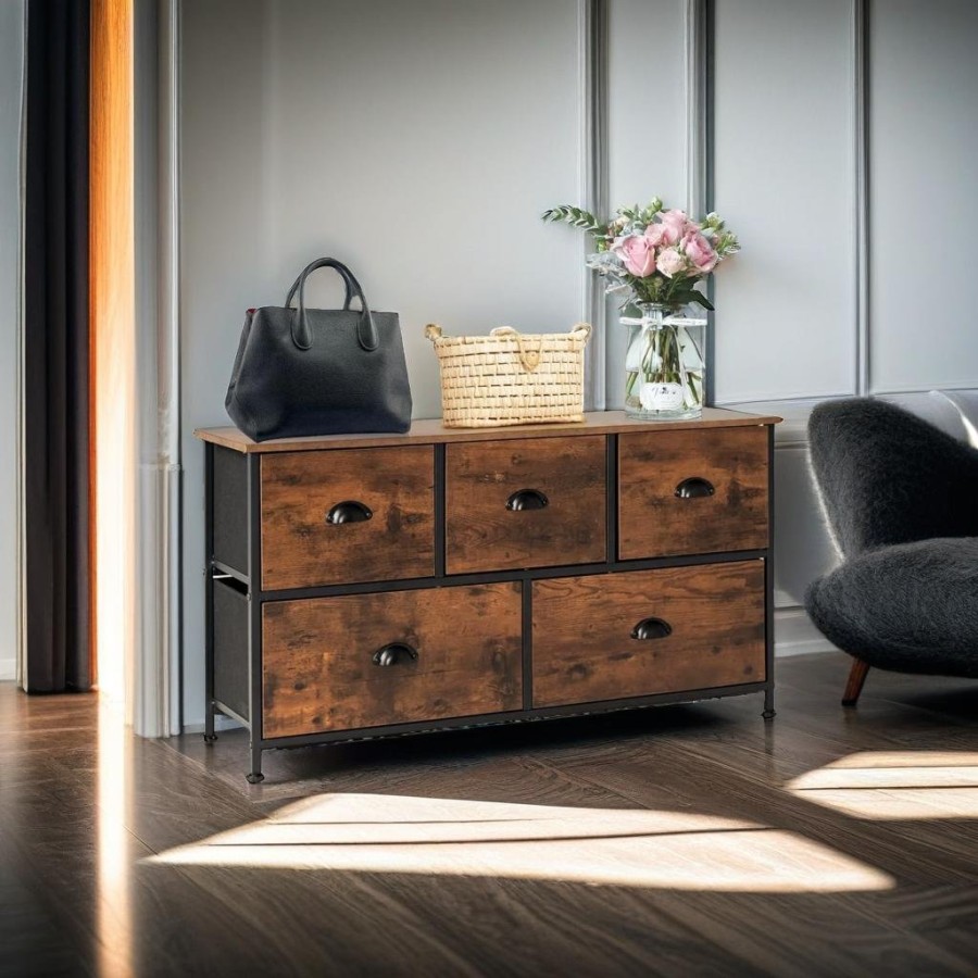 Chest of Drawers with Wooden Top and Front with Fabric Drawers