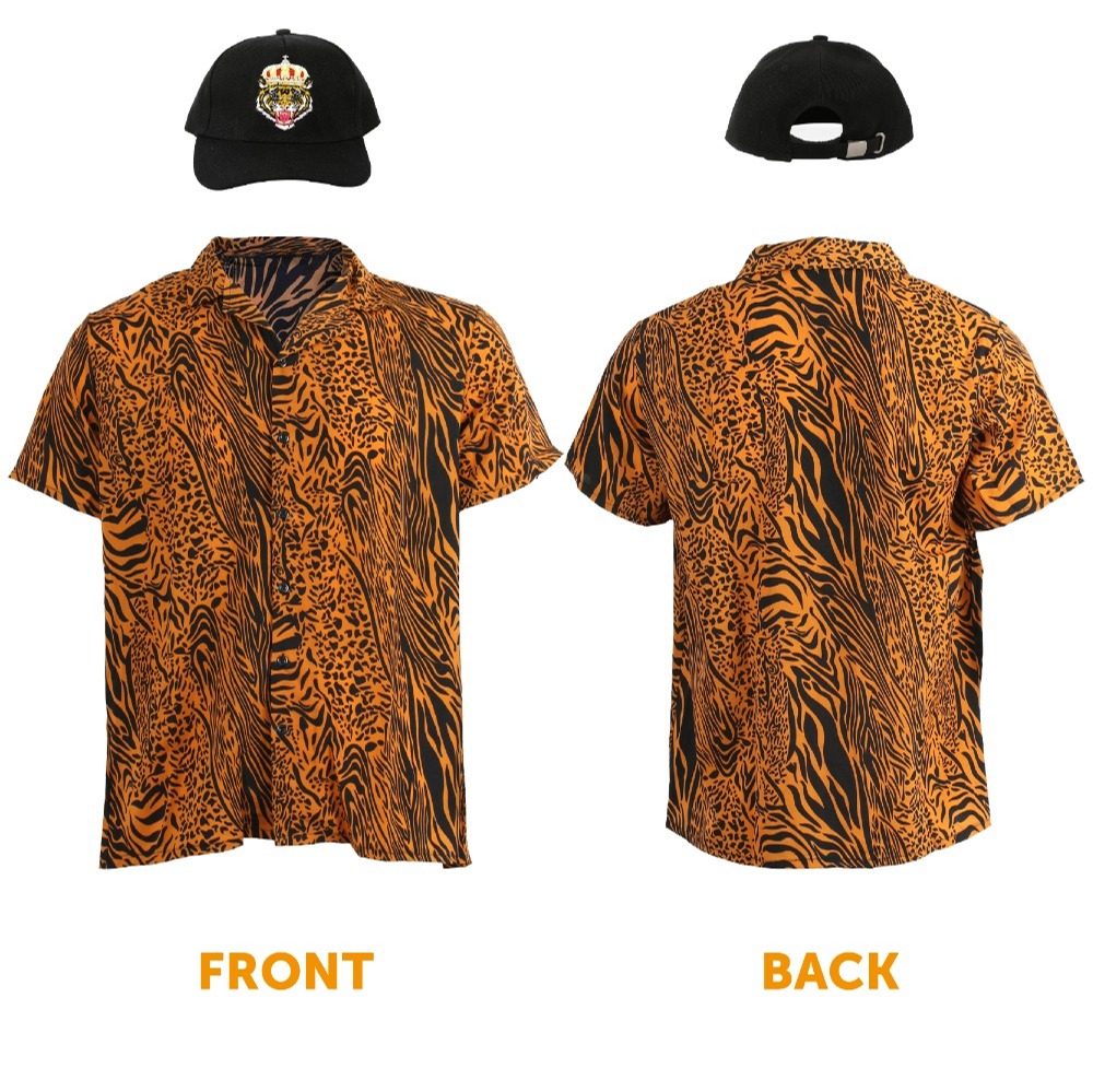 Tiger King Costume - Shirt, Wig, Tash, Hat & Tiger
