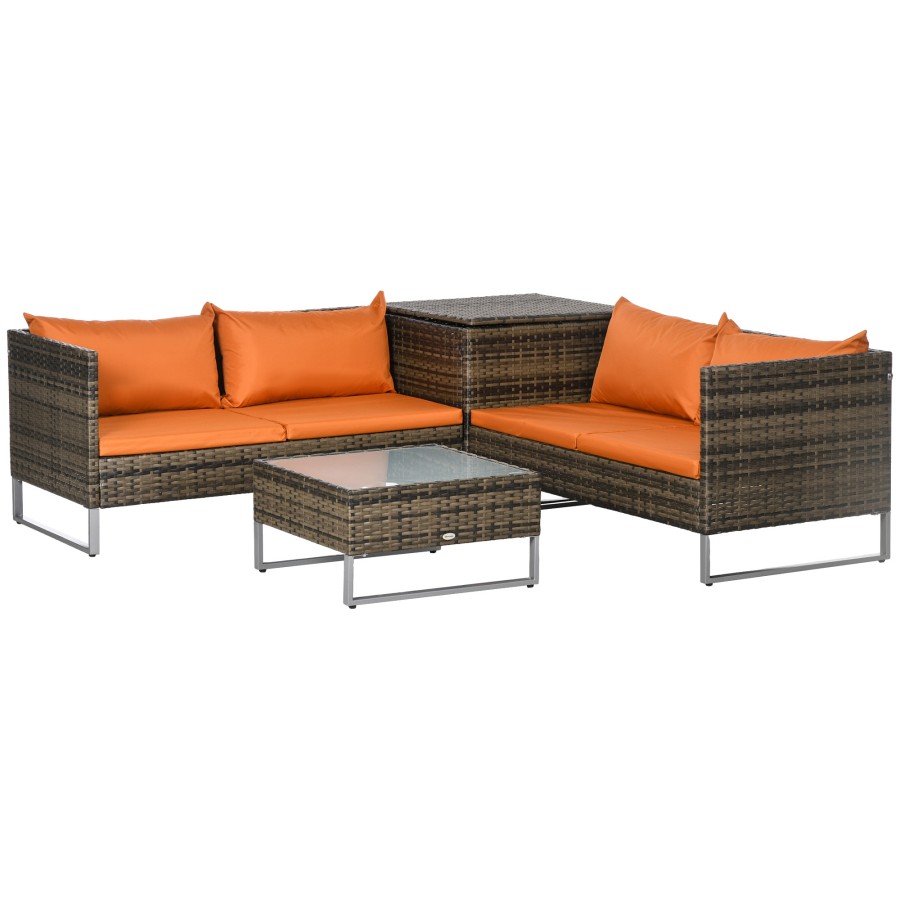 Click to view product details and reviews for Outsunny 4 Pcs Garden Rattan Wicker Outdoor Furniture Patio Corner Sofa Love Seat And Table Set With Cushions Side Desk Storage Orange.