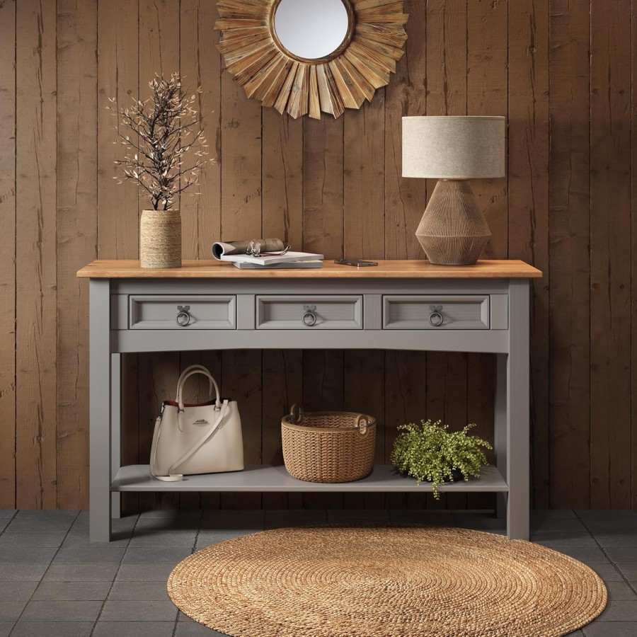 Click to view product details and reviews for Grey Solid Pine Sideboard â 3 Drawer Rustic Cabinet.