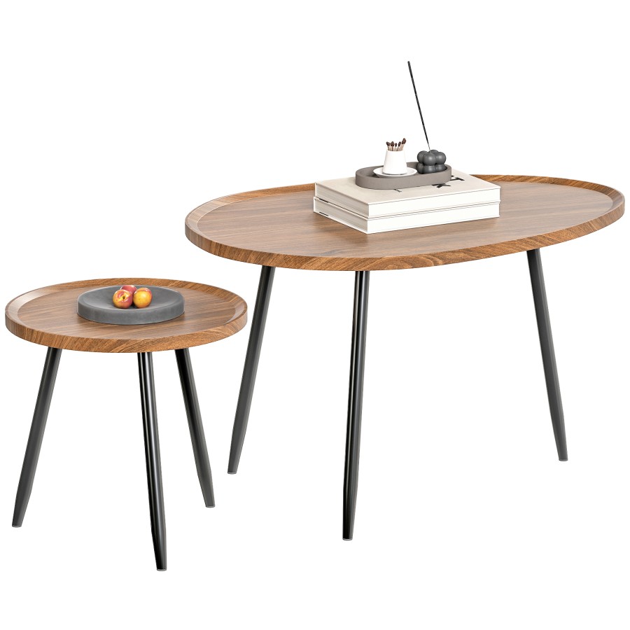 Click to view product details and reviews for Homcom Nesting Coffee Table Set Of 2 80cm Modern Stacking End Side Table With Metal Legs For Living Room Bedroom Office Chestnut Wood Effect.