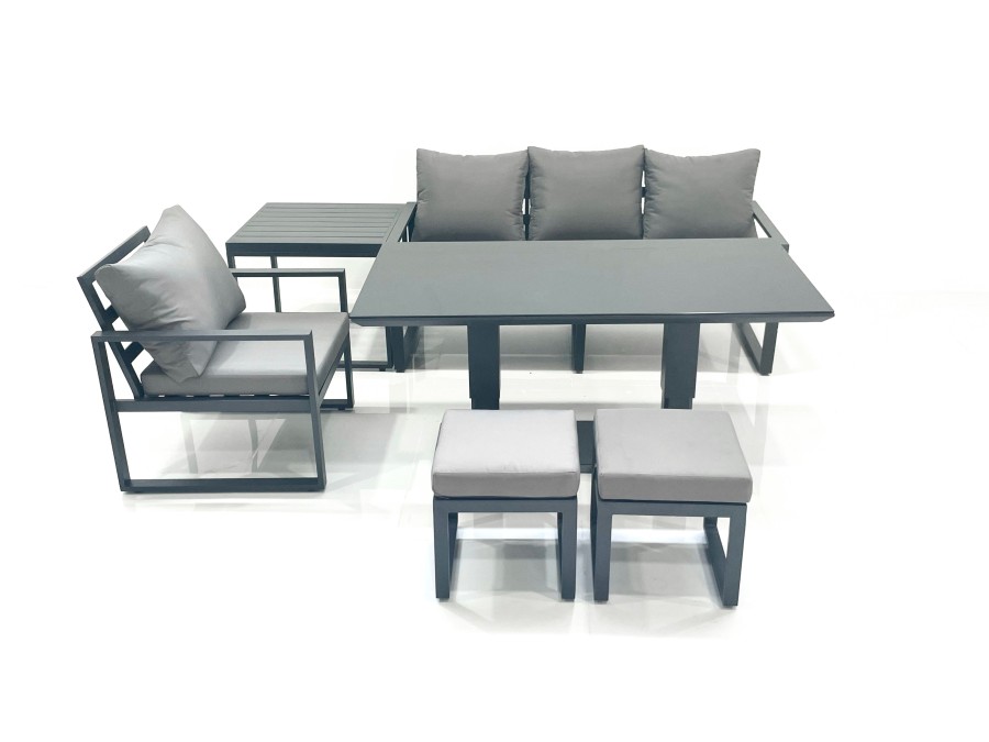 Click to view product details and reviews for Fimous 6 Seater Garden Sofa Set Aluminium Furniture Rising Dining Tabe Set With Chair Side Table 2 Small Footstools Dark Grey.