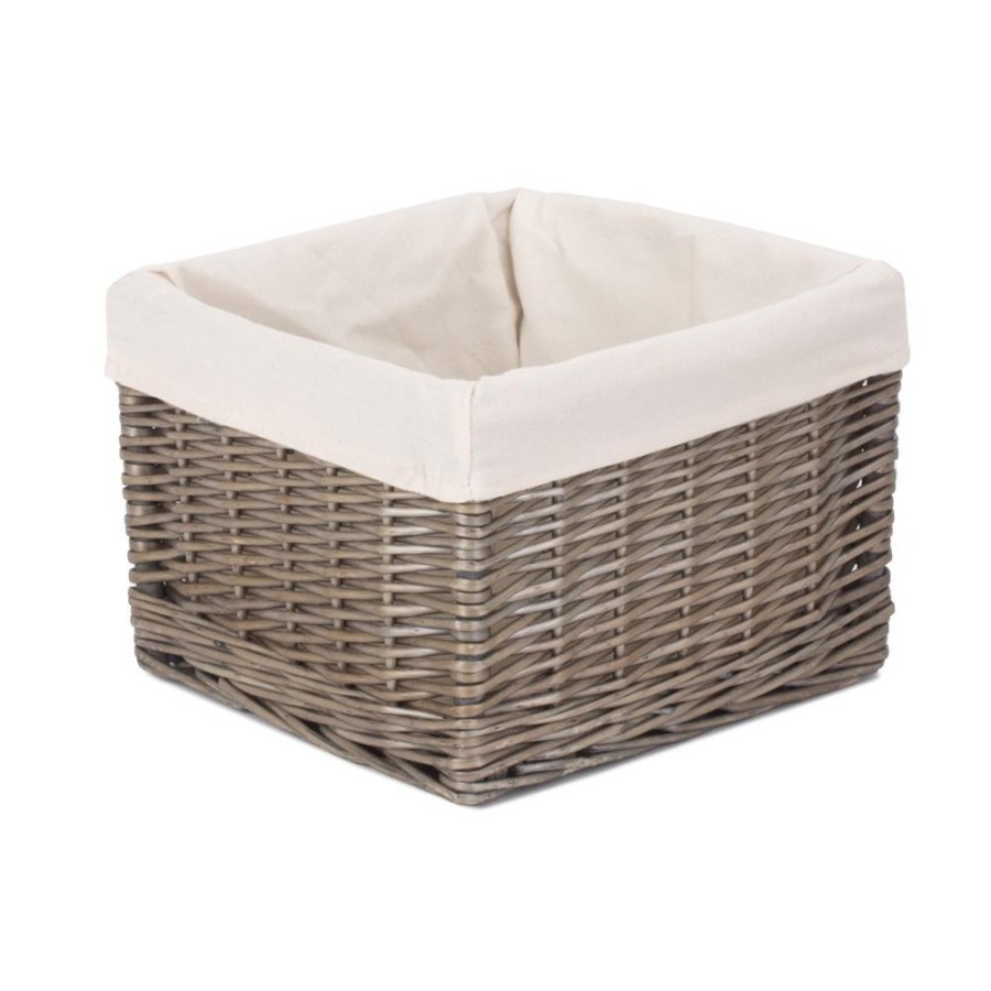 Red Hamper Square Antique Wash Wicker Lined Storage Basket - Large