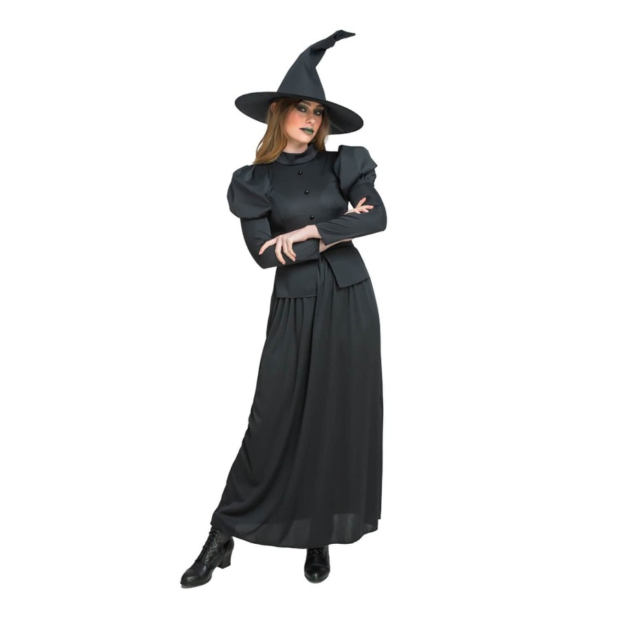 Adults Wicked Witch Costume Black Dress Hat Halloween Party