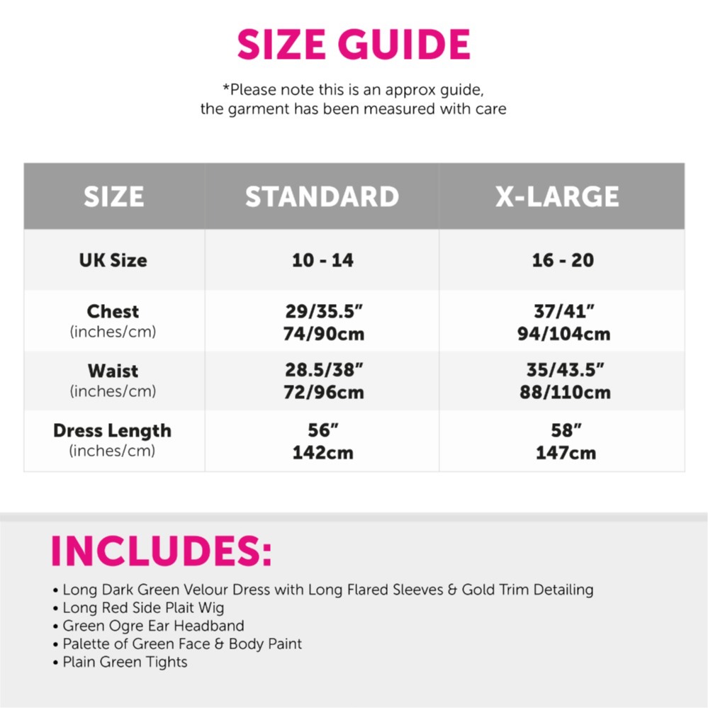 Ladies Green Princess Ogre Costume with Tights