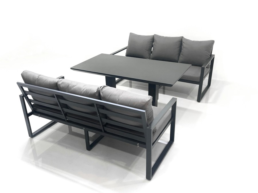 Click to view product details and reviews for Fimous 6 Seater Aluminium Outdoor Garden Furniture Set With Adjustable Rising Lifting Dining Table 3 Seater Sofa Dark Grey.