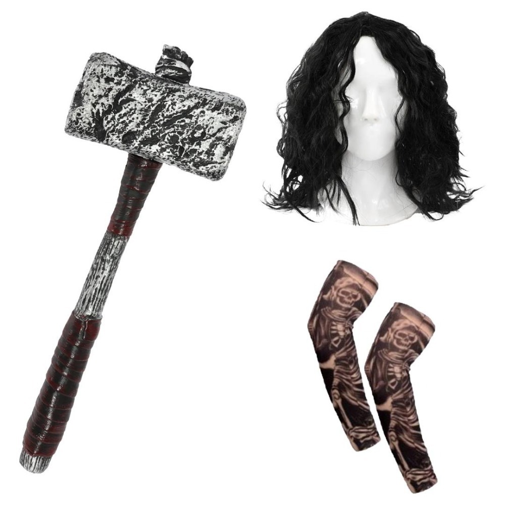 Click to view product details and reviews for Adults Gladiator Accessory Set 3 Pcs Wig Hammer Tattoo Sleeves.