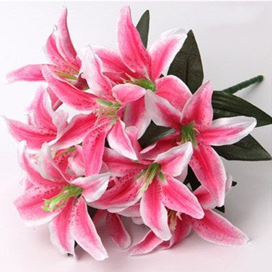 Best Artificial 45cm Stargazer Lillies 10 Head Flower Spray Pink