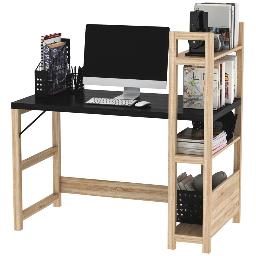 Click to view product details and reviews for Homcom Rectangle Desk With Book Shelf Display Table Home Office Walnut.