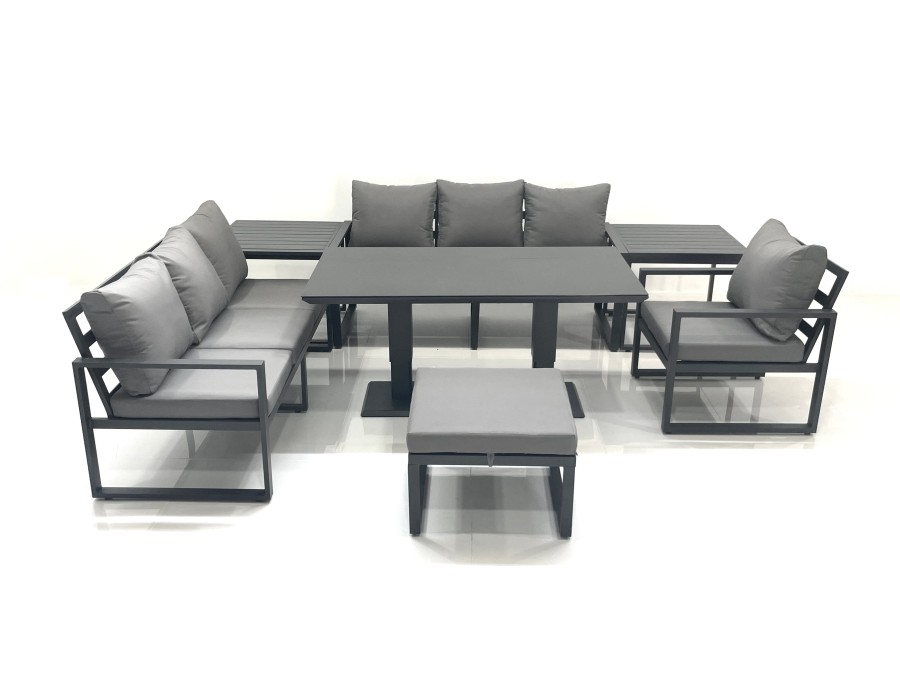 Click to view product details and reviews for Fimous Outdoor Garden Furniture Set Aluminium Lounge Sofa Adjustable Rising Lifting Dining Table Sets With Big Footstool 2 Side Tables Dark Grey.
