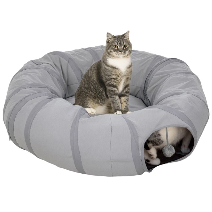 PawHut Cat Tunnel with Bed, Large Foldable in Cazaar