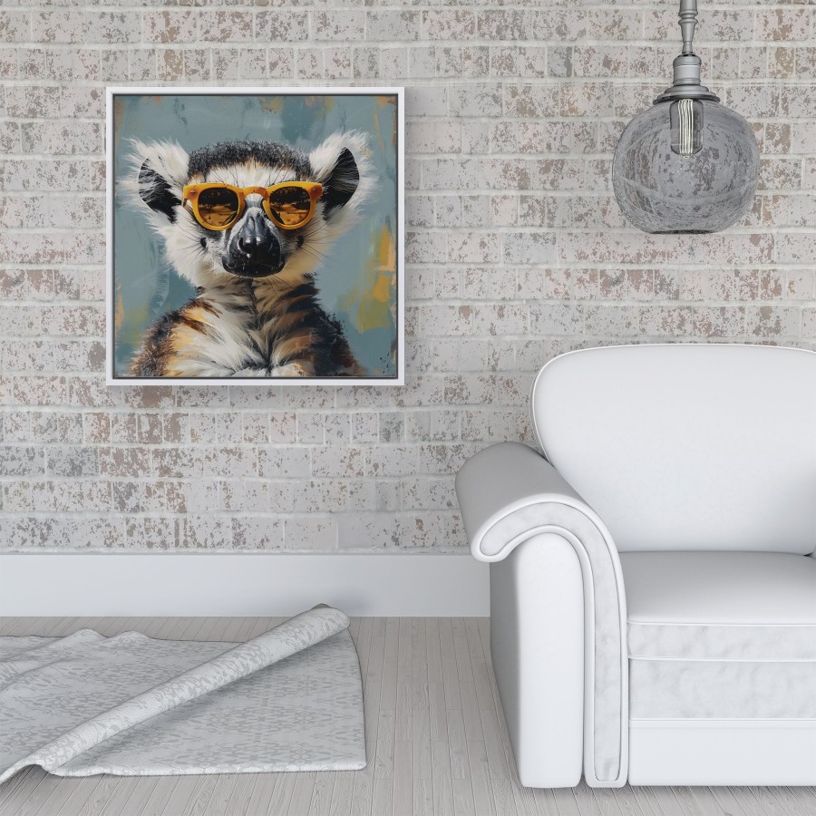 Click to view product details and reviews for Lemur In Glasses Framed Canvas 16 X 16 White.